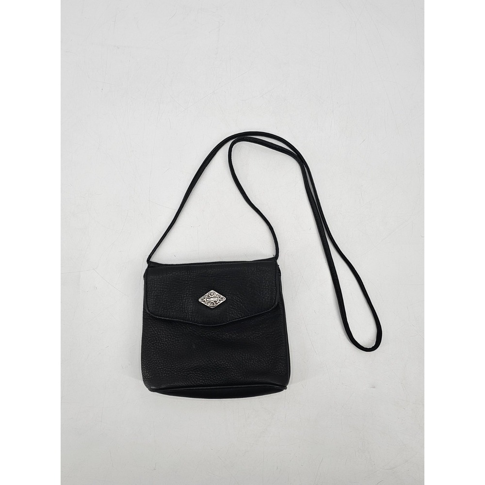 Vntg 90s Fossil Sqr Butter-Soft Leather Crossbody Shoulder Bag Silver Medallion